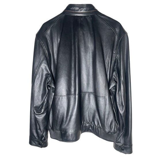 NWT Daniel Cremieux Men's M Black and Brown Luxury Lamb Leather Bomber Jacket - Picture 2 of 9